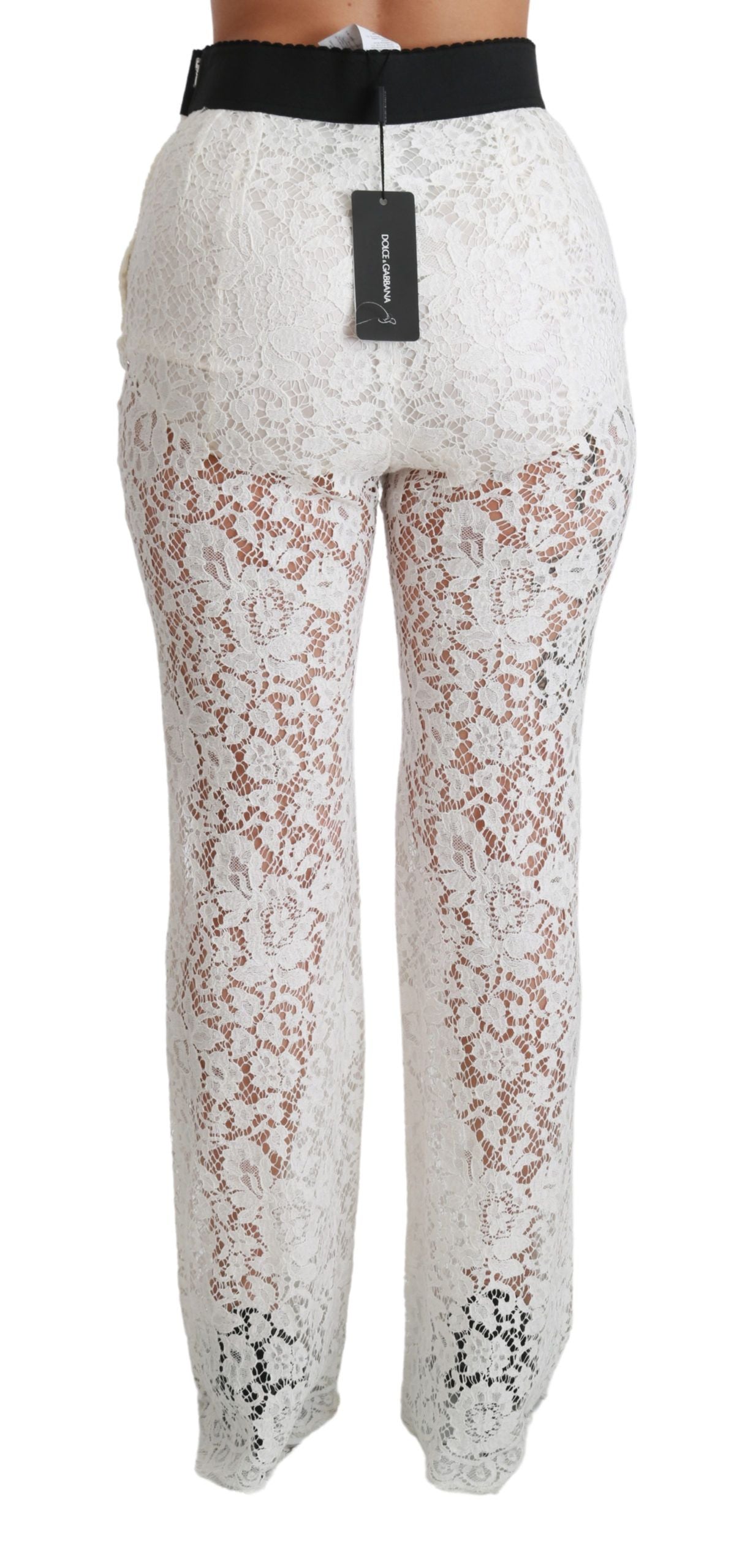 Dolce & Gabbana Elegant White Lace High Waist Pants