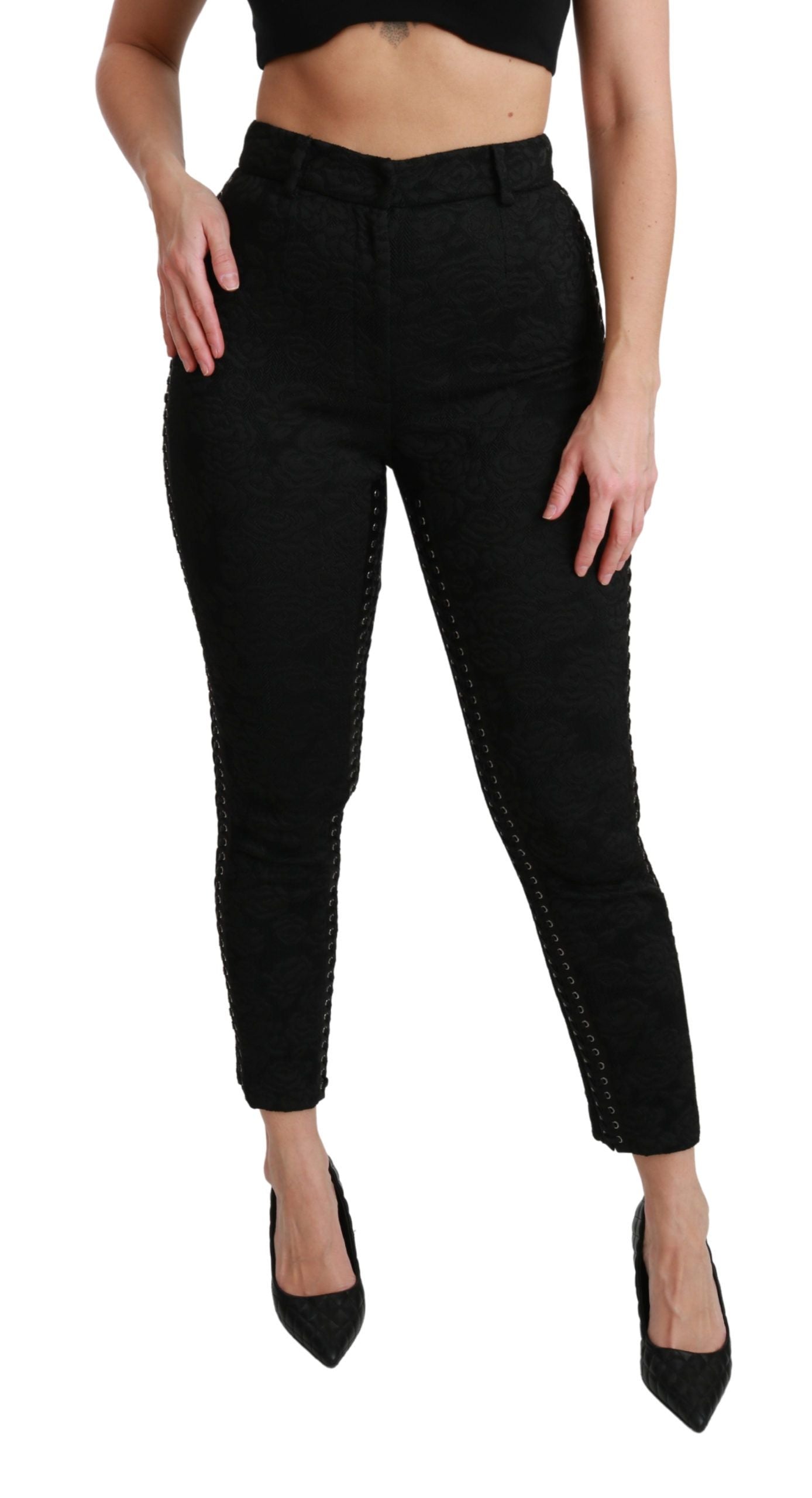 Dolce & Gabbana Elegant High Waist Skinny Black Brocade Pants