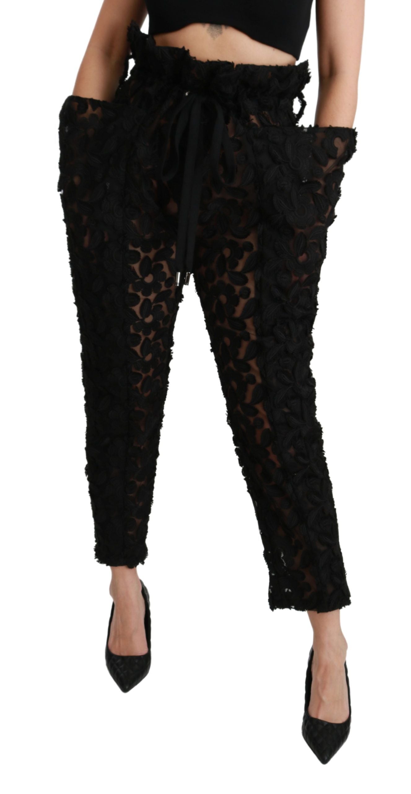 Dolce & Gabbana Chic Tapered High Waist Lace Pants