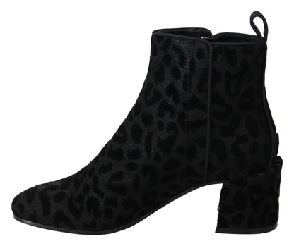 Dolce & Gabbana Elegant Black Leopard Print Short Boots