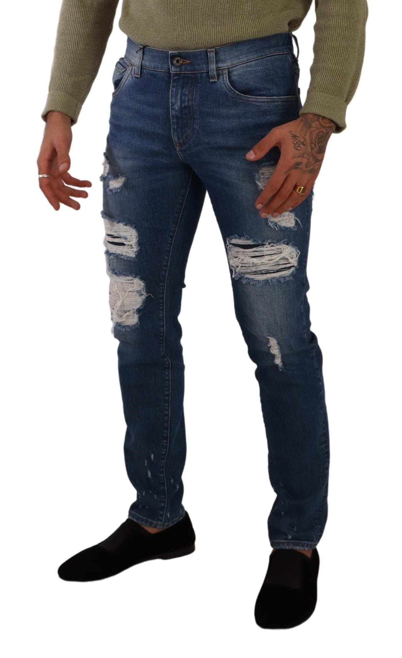 Dolce & Gabbana Elegant Distressed Slim Fit Denim Jeans