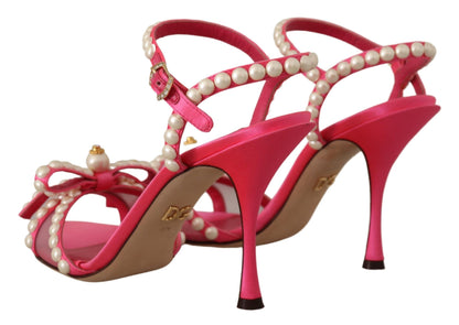 Dolce & Gabbana Elegant Pink Pearl Embellished Heels Sandals