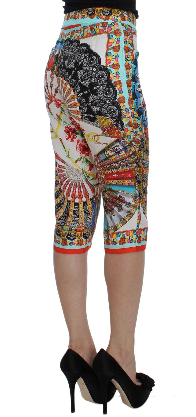 Dolce & Gabbana Multicolor Majolica Silk Capri Pants