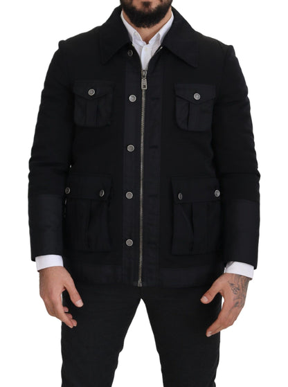 Dolce & Gabbana Elegant Full Zip Black Wool Blend Jacket