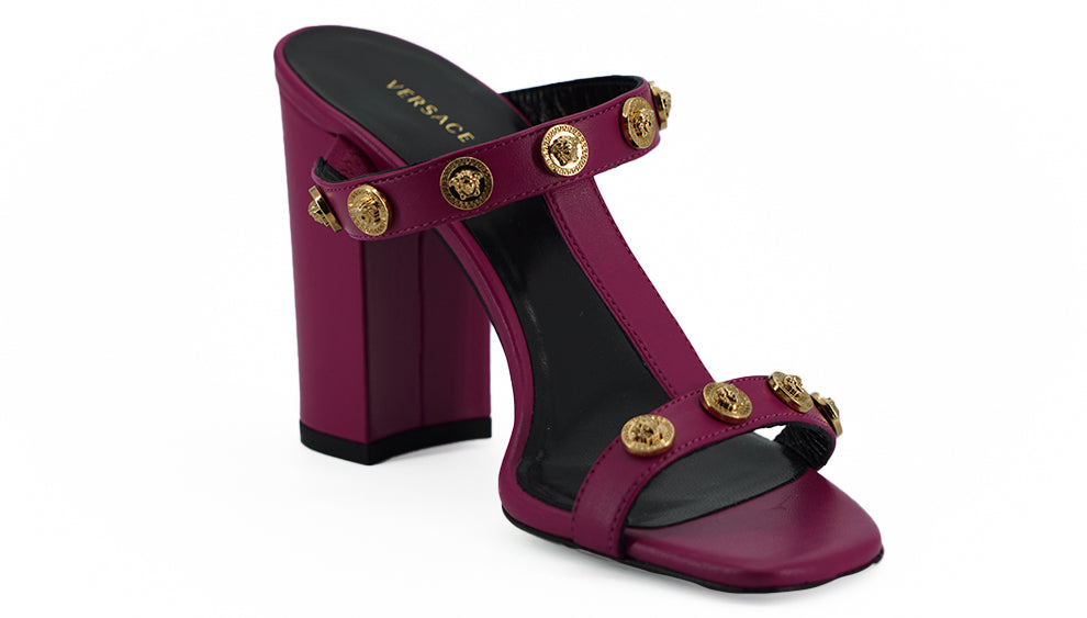 Versace Elegant Purple Calf Leather High Sandals