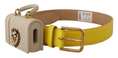 Dolce & Gabbana Chic Yellow Leather Belt with Headphone Case