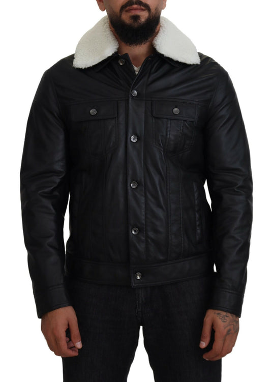 Dolce & Gabbana Elegant Black Leather Bomber Jacket