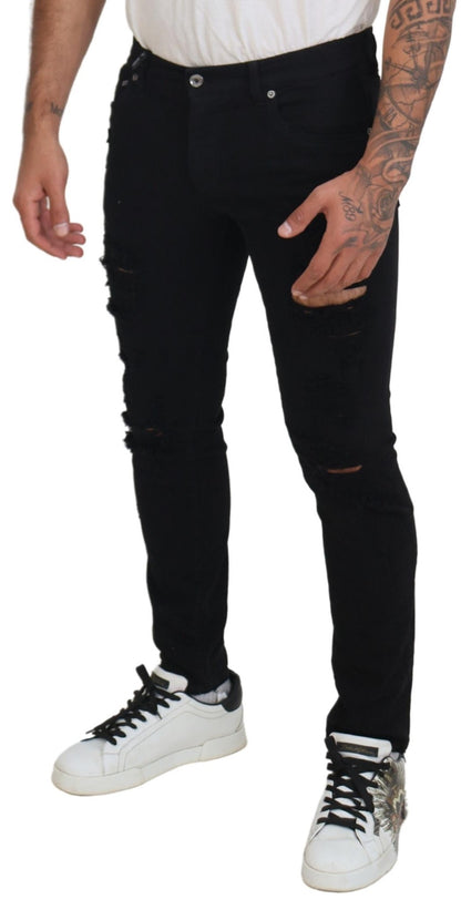 Dolce & Gabbana Svelte Black Tattered Slim Fit Denim