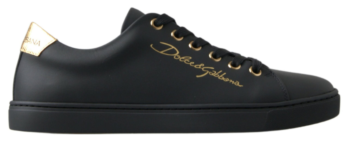 Dolce & Gabbana Black Gold Leather Classic Sneakers