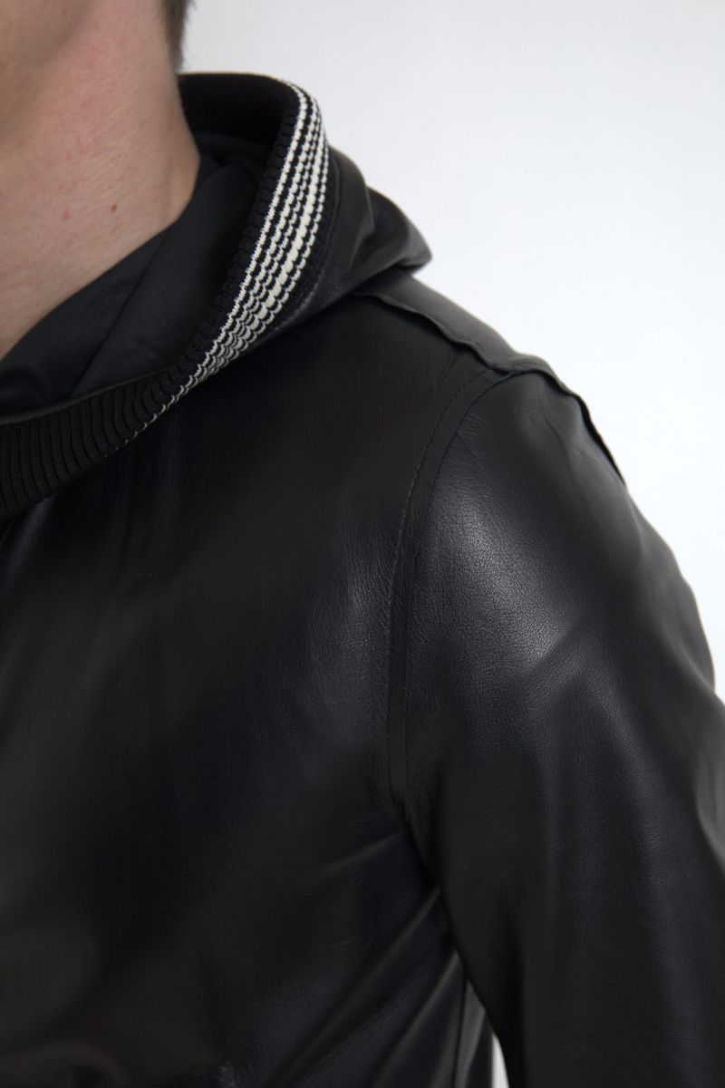 Dolce & Gabbana Elegant Black Leather Bomber Jacket