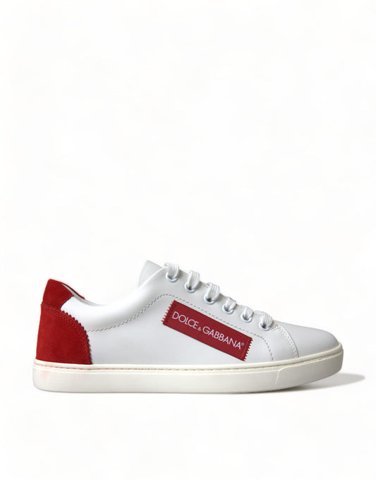 Dolce & Gabbana Chic White Leather Sneakers with Red Accents