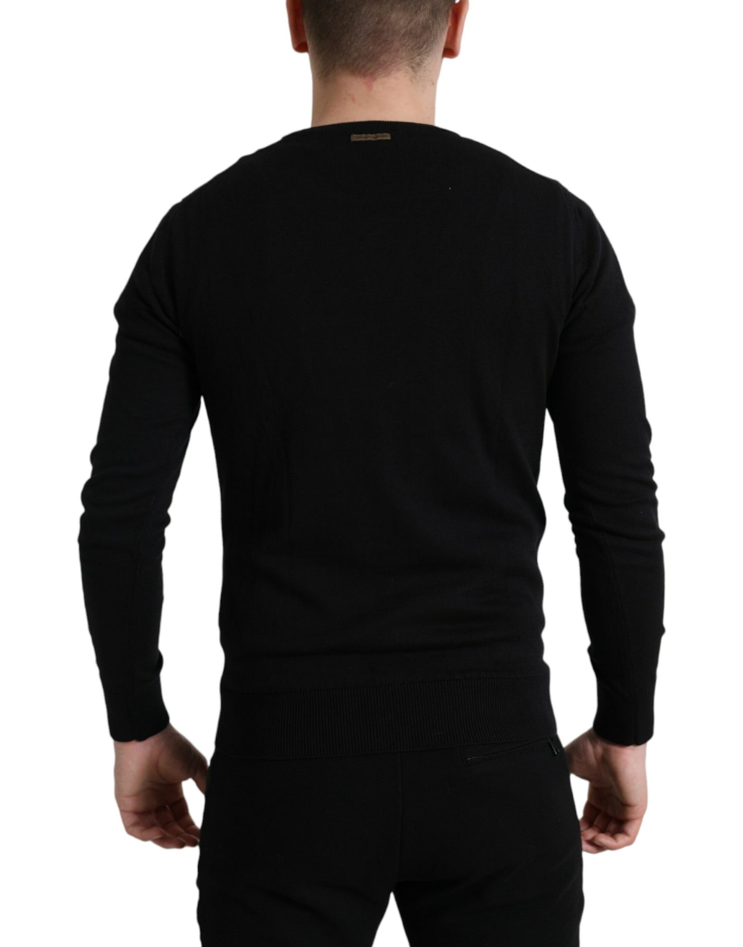 Dolce & Gabbana Elegant Black Cotton Crewneck Pullover Sweater