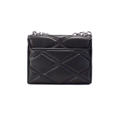 Michael Kors Serena Medium Black Diamond Quilted Faux Leather Flap Shoulder Bag