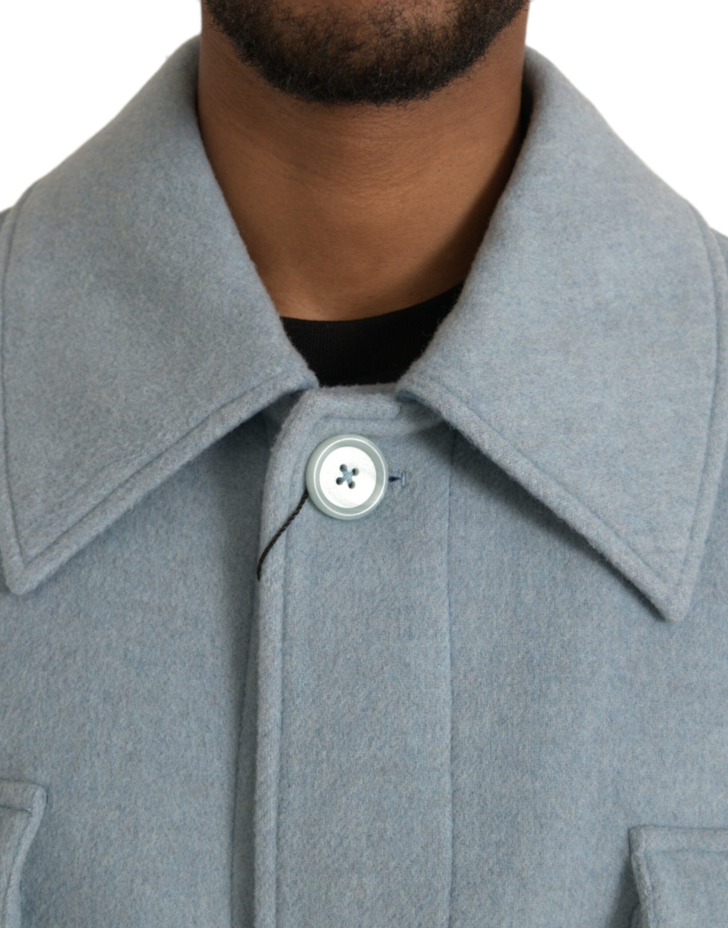 Dolce & Gabbana Light Blue Wool Button Trench Coat Jacket