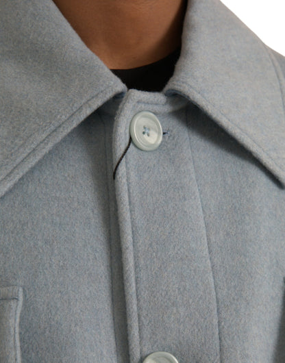 Dolce & Gabbana Light Blue Wool Button Trench Coat Jacket