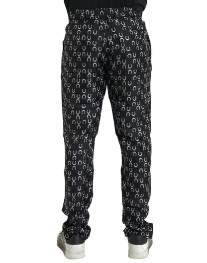 Dolce & Gabbana Black Horseshoe Print Silk Pants