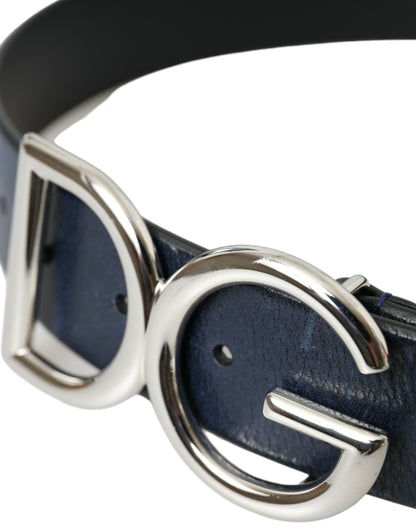 Dolce & Gabbana Blue Leather Silver Metal Logo Buckle Belt Men