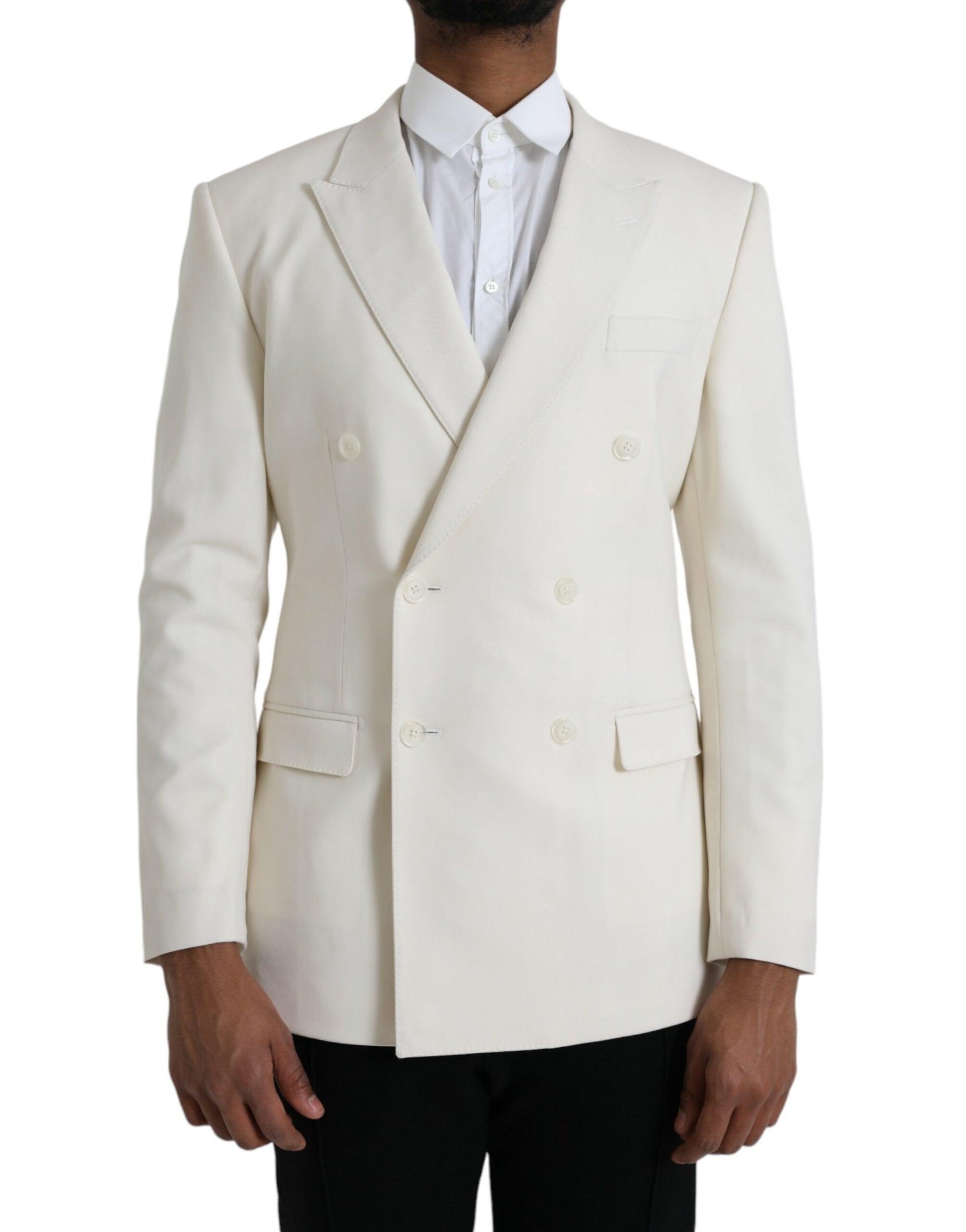 Dolce & Gabbana White Wool MARTINI Double Breasted Blazer Dolce & Gabbana