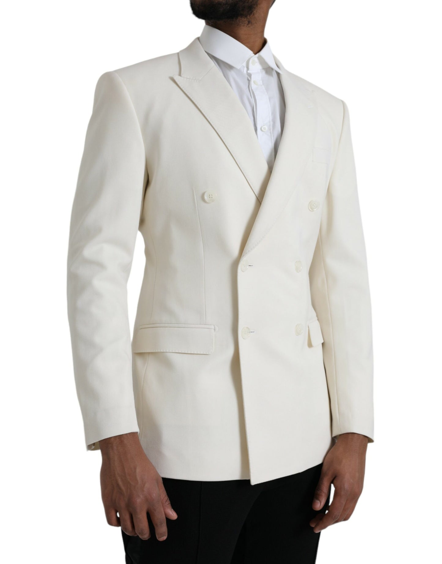 Dolce & Gabbana White Wool MARTINI Double Breasted Blazer Dolce & Gabbana