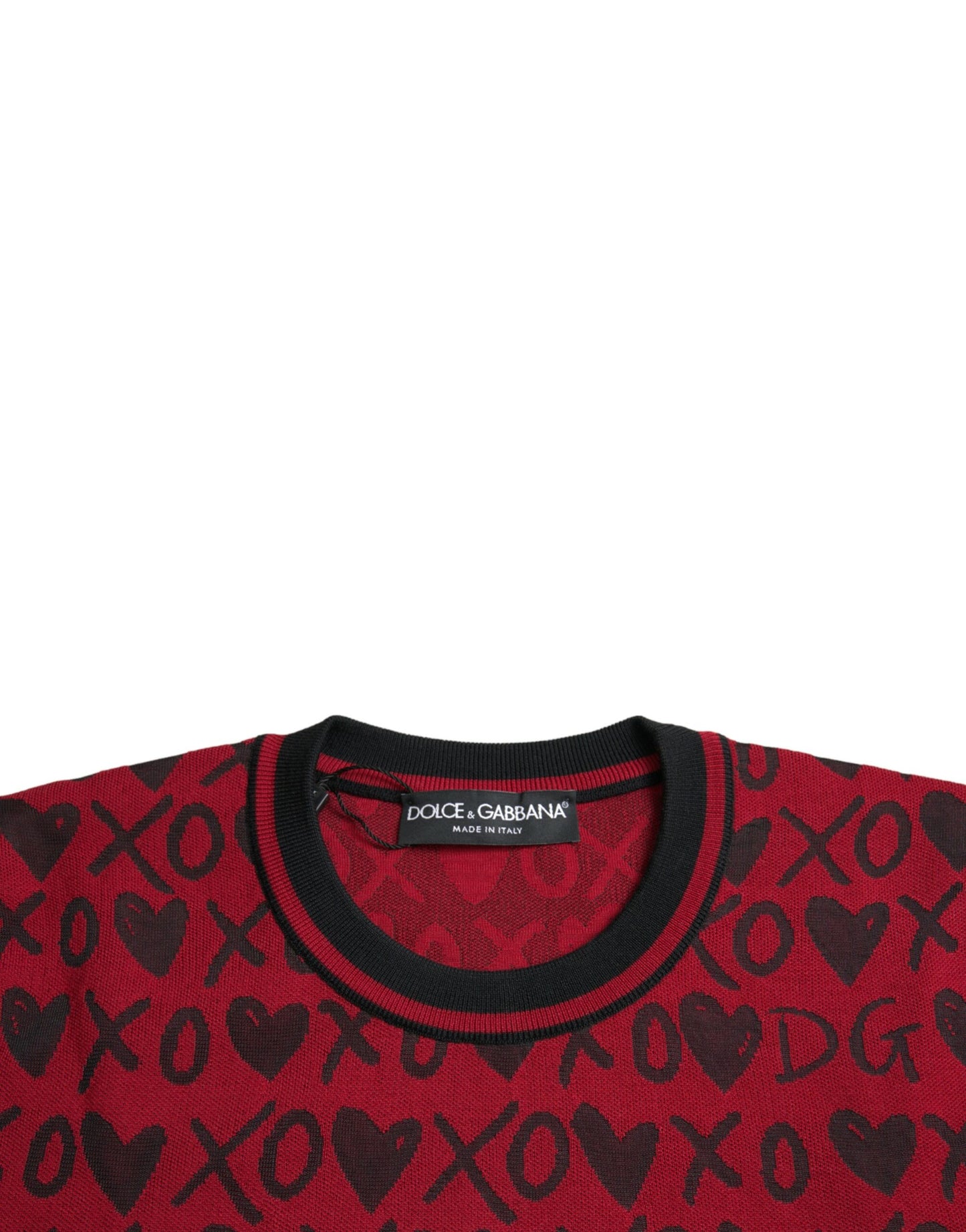 Dolce & Gabbana Red Black XOXO Crew Neck Pullover Sweater