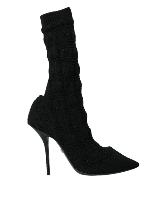 Dolce & Gabbana Black Stiletto Heels Mid Calf Boots Shoes