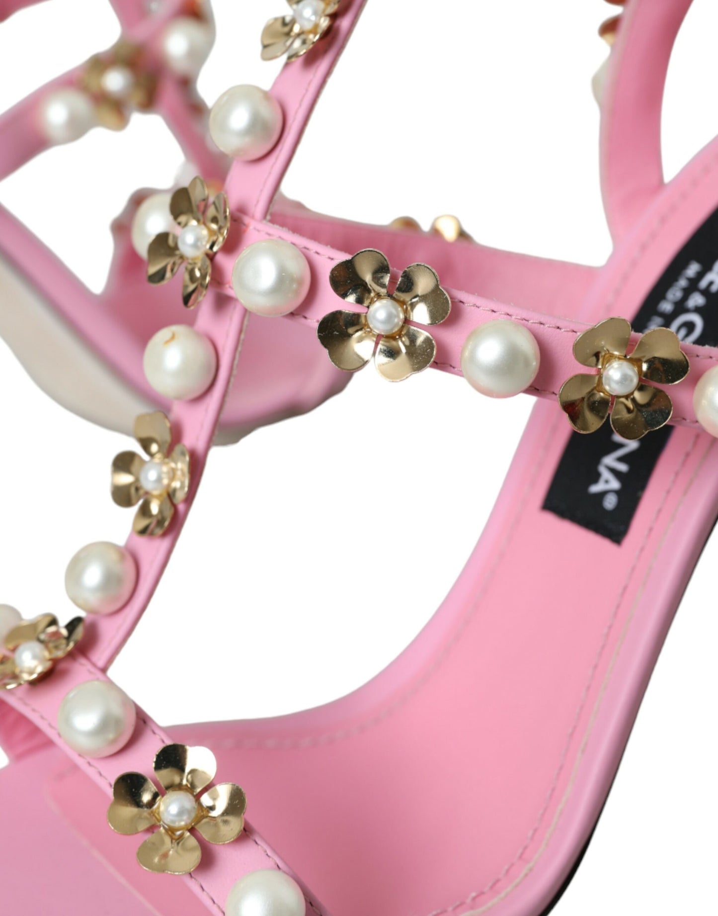 Dolce & Gabbana Pink Leather Embellished Heels Sandals Shoes