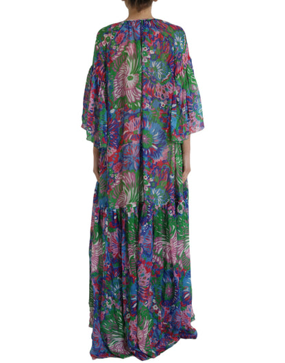 Dolce & Gabbana Multicolor Floral Silk Kaftan Maxi Dress