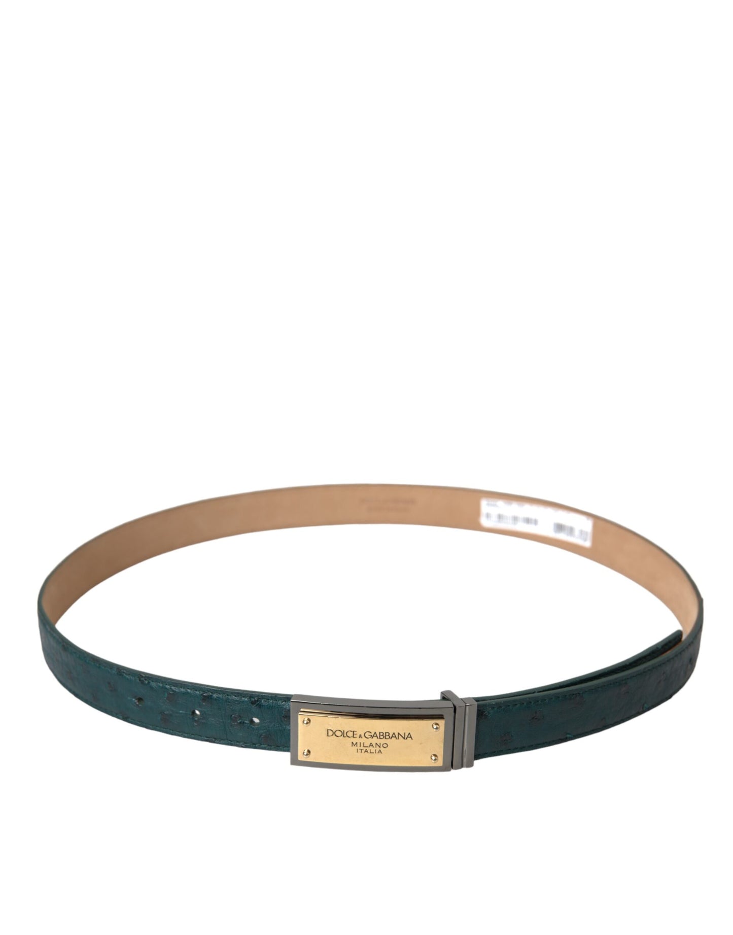 Dolce & Gabbana Green Leather Gold Logo Engraved Buckle Belt