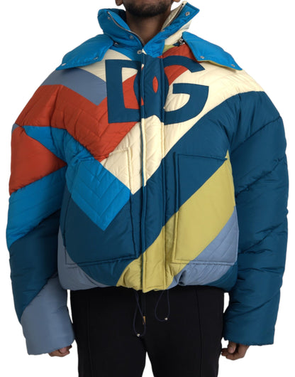 Dolce & Gabbana Multicolor Logo Windbreaker Puffer Jacket