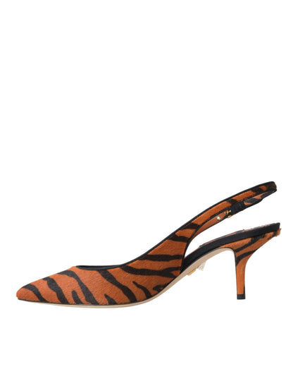 Dolce & Gabbana Black Orange Zebra Leather Slingbacks Shoes