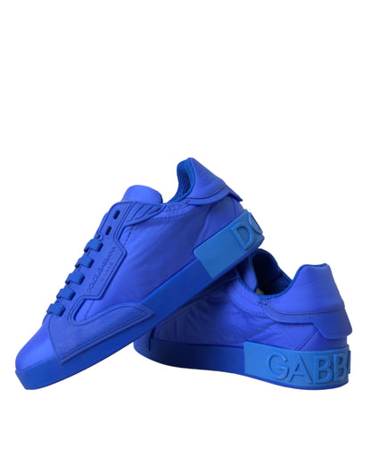 Dolce & Gabbana Blue Leather Fabric Low Top Sneakers Shoes