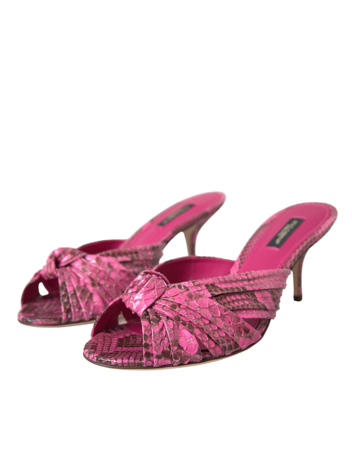 Dolce & Gabbana Pink Exotic Leather Kitten Heels Slides Shoes