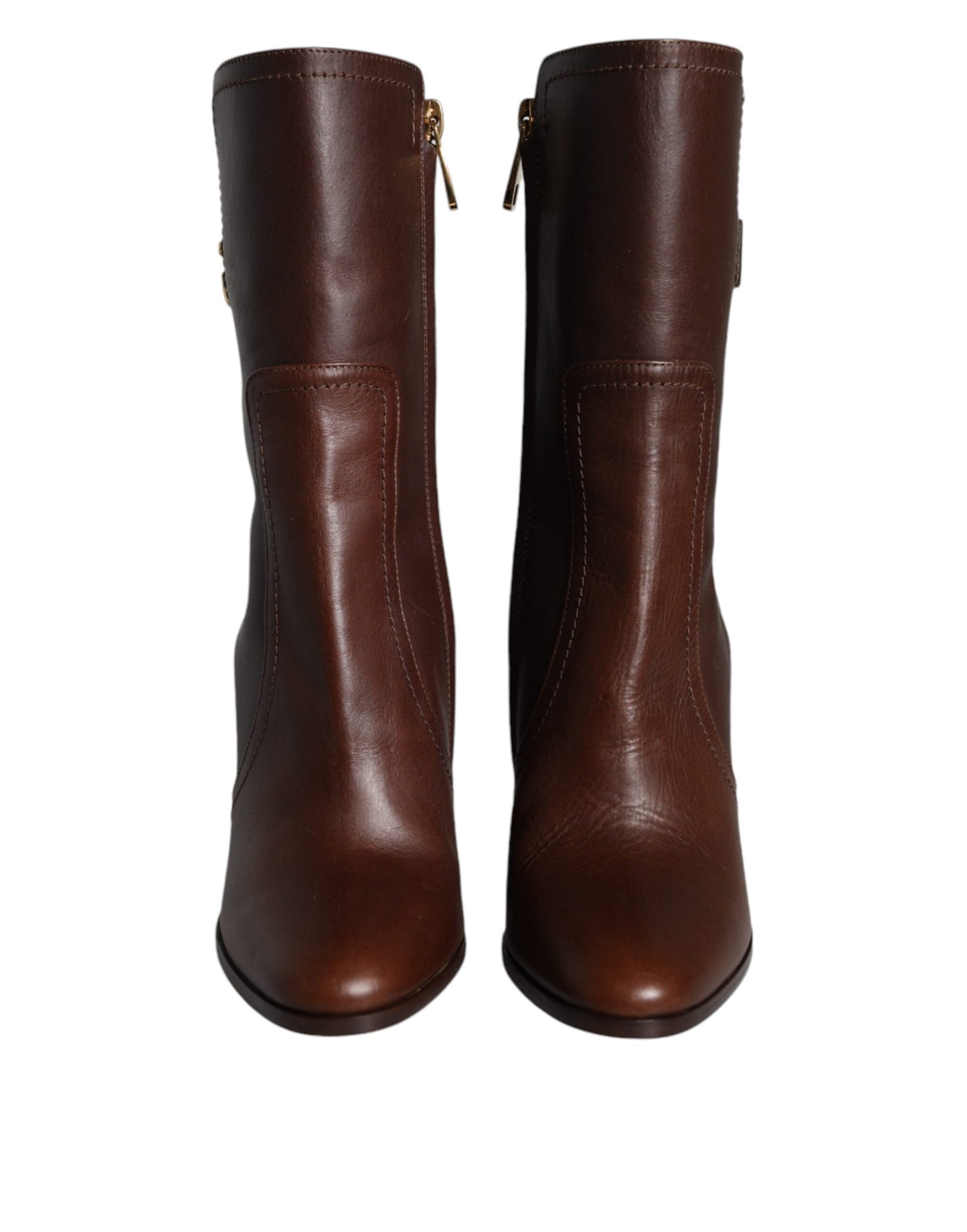 Dolce & Gabbana Brown Leather Heels Mid Calf Boots Shoes