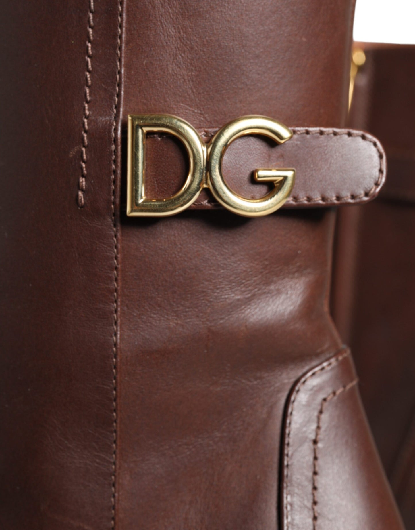 Dolce & Gabbana Brown Leather Heels Mid Calf Boots Shoes