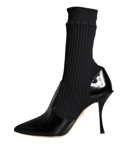 Dolce & Gabbana Black Stretch Stilettos Booties Socks Shoes