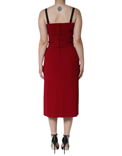 Dolce & Gabbana Red Viscose Stretch Side Slit Sheath Midi Dress