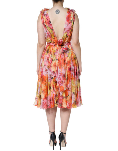 Dolce & Gabbana Multicolor Floral Sleeveless V-neck Midi Dress