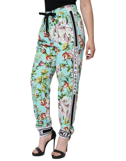 Dolce & Gabbana Green Floral Mid Waist Jogger Women Pants