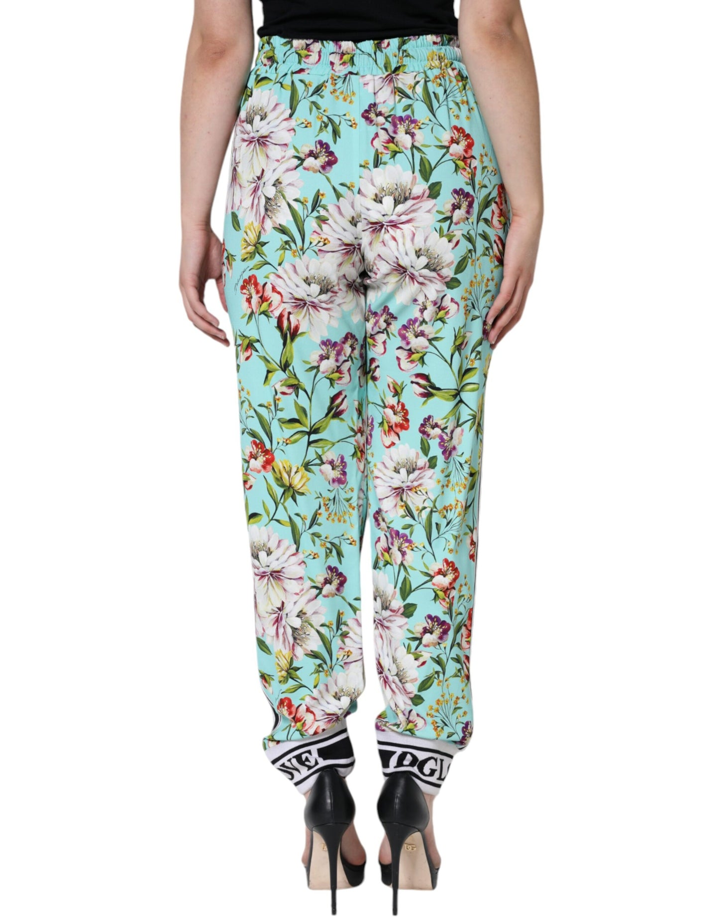 Dolce & Gabbana Green Floral Mid Waist Jogger Women Pants