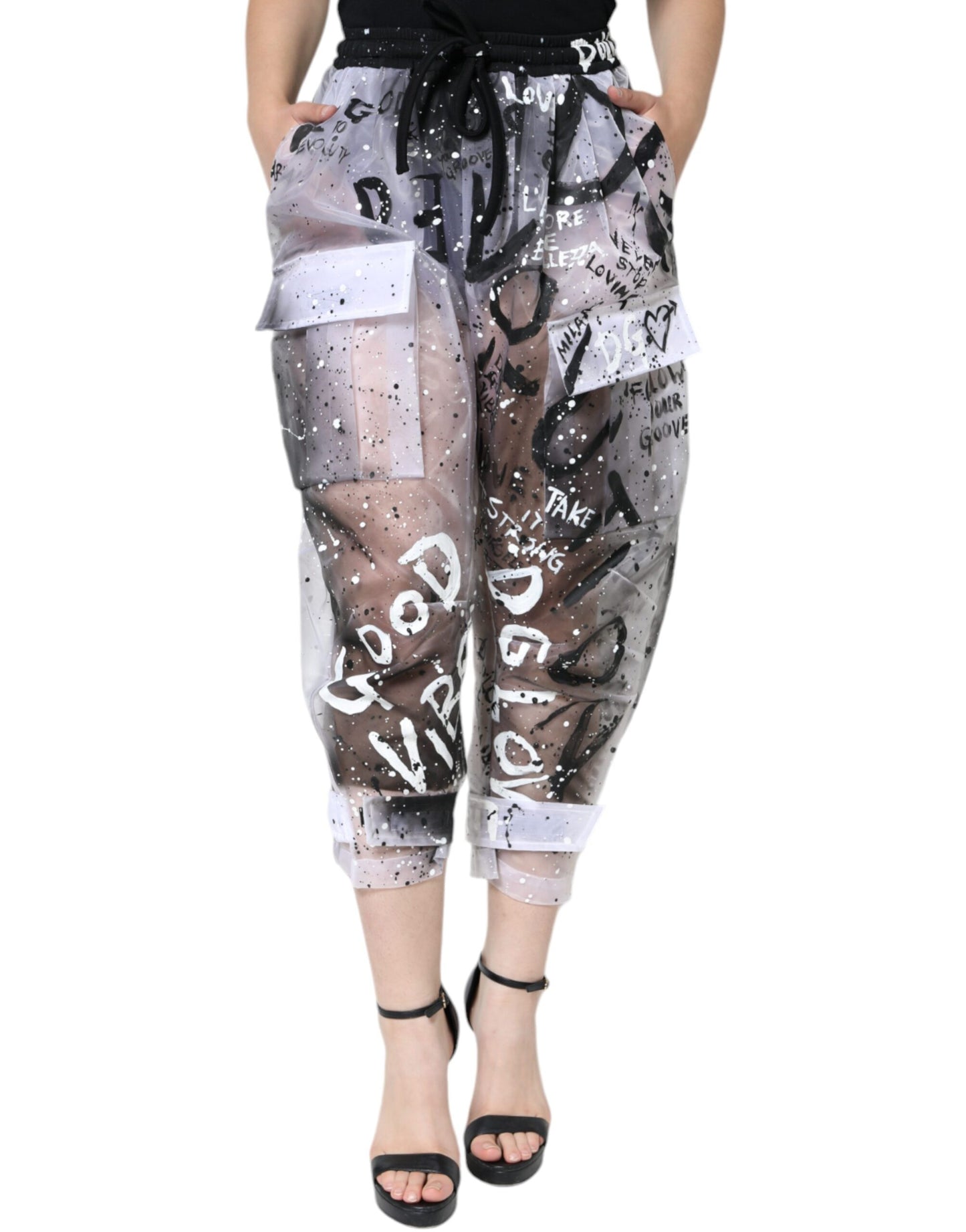 Dolce & Gabbana White See Through Logo Cropped Cargo Pants Dolce & Gabbana