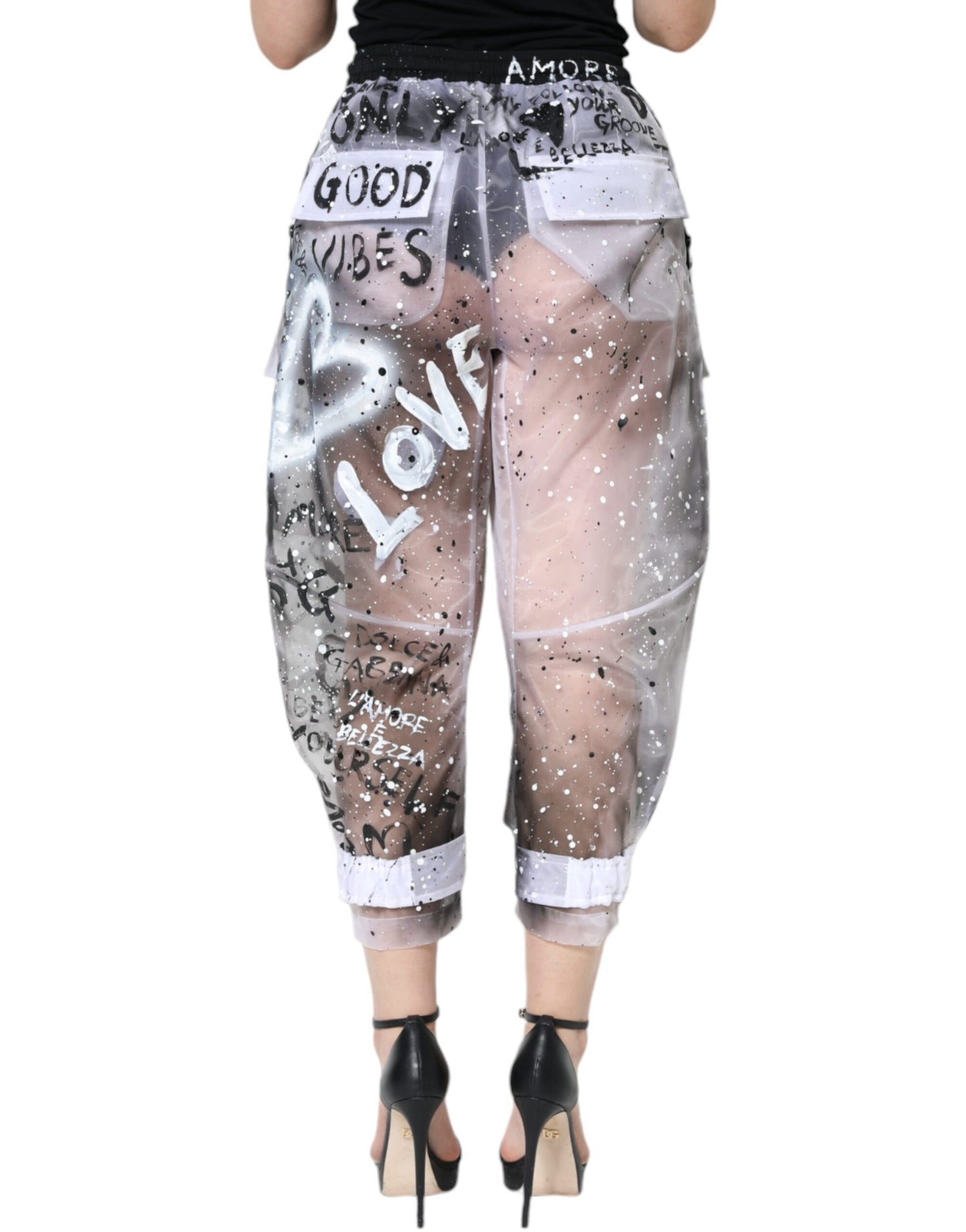 Dolce & Gabbana White See Through Logo Cropped Cargo Pants Dolce & Gabbana