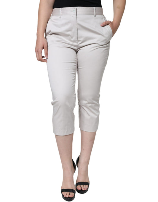 Dolce & Gabbana White Cotton Mid Waist Cropped Skinny Pants Dolce & Gabbana