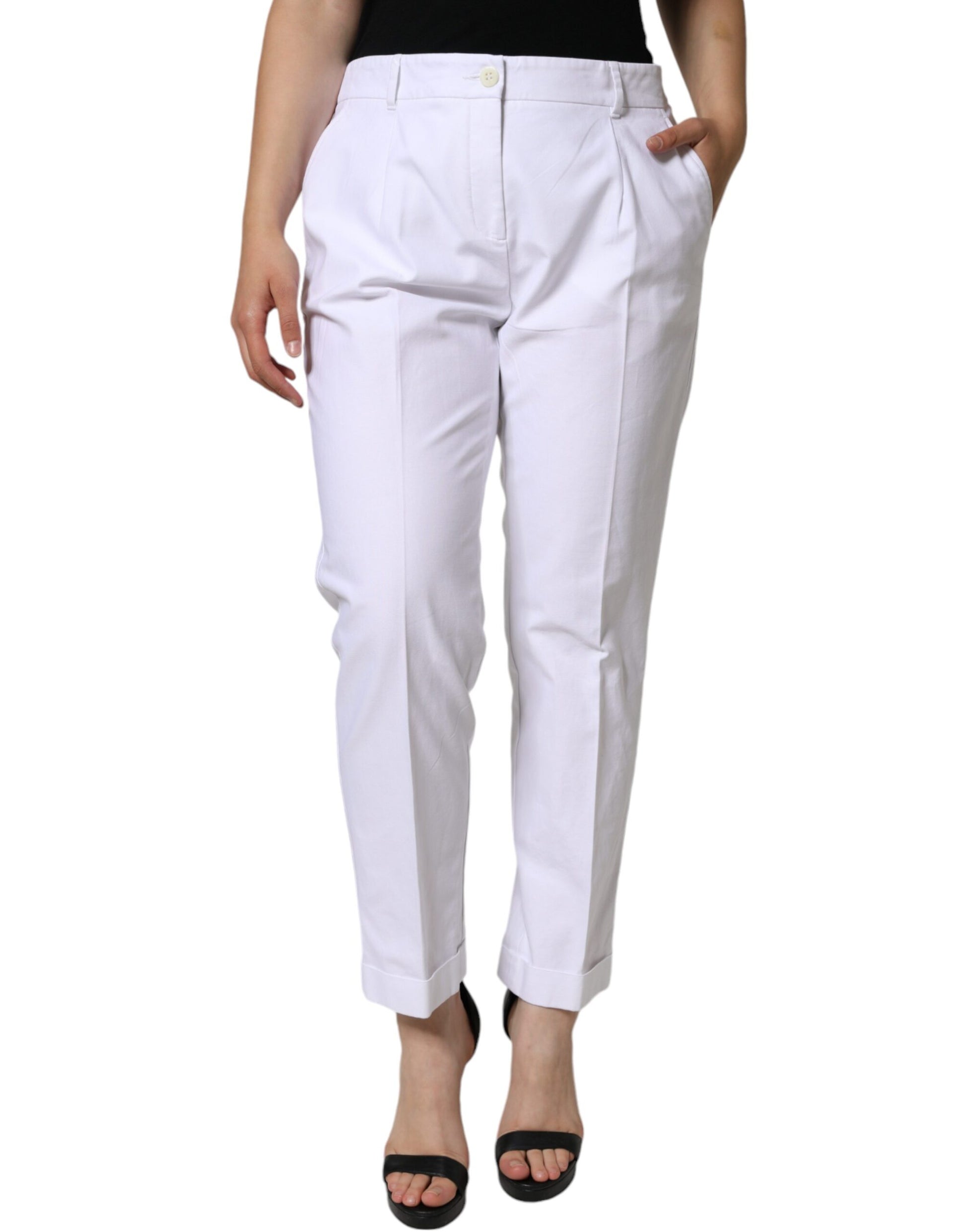 Dolce & Gabbana White Cotton Stretch Tapered Pants Dolce & Gabbana