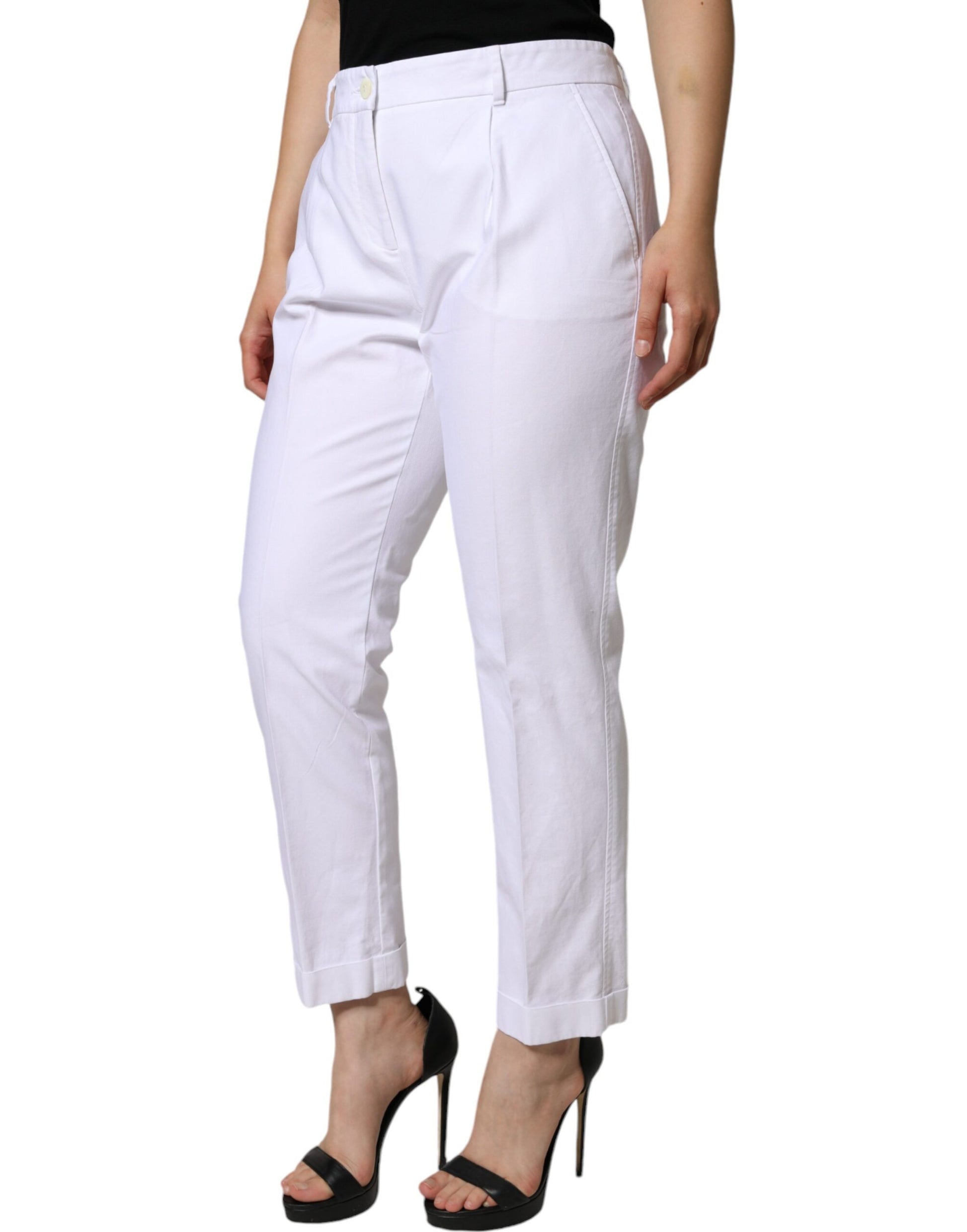 Dolce & Gabbana White Cotton Stretch Tapered Pants Dolce & Gabbana