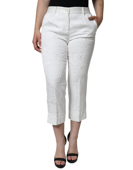 Dolce & Gabbana White Floral Brocade Cotton Cropped Pants Dolce & Gabbana