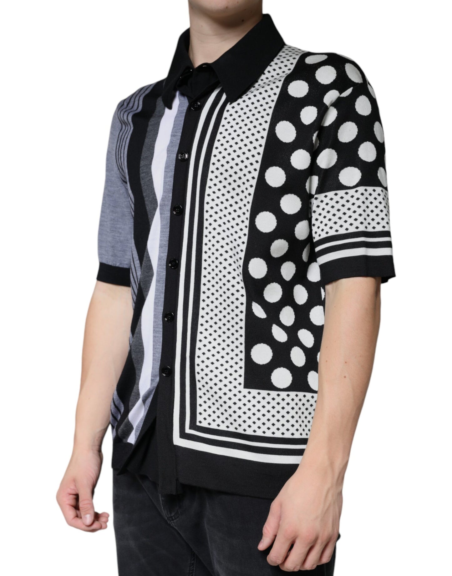 Dolce & Gabbana Black White Polka Dot Collared Polo T-shirt