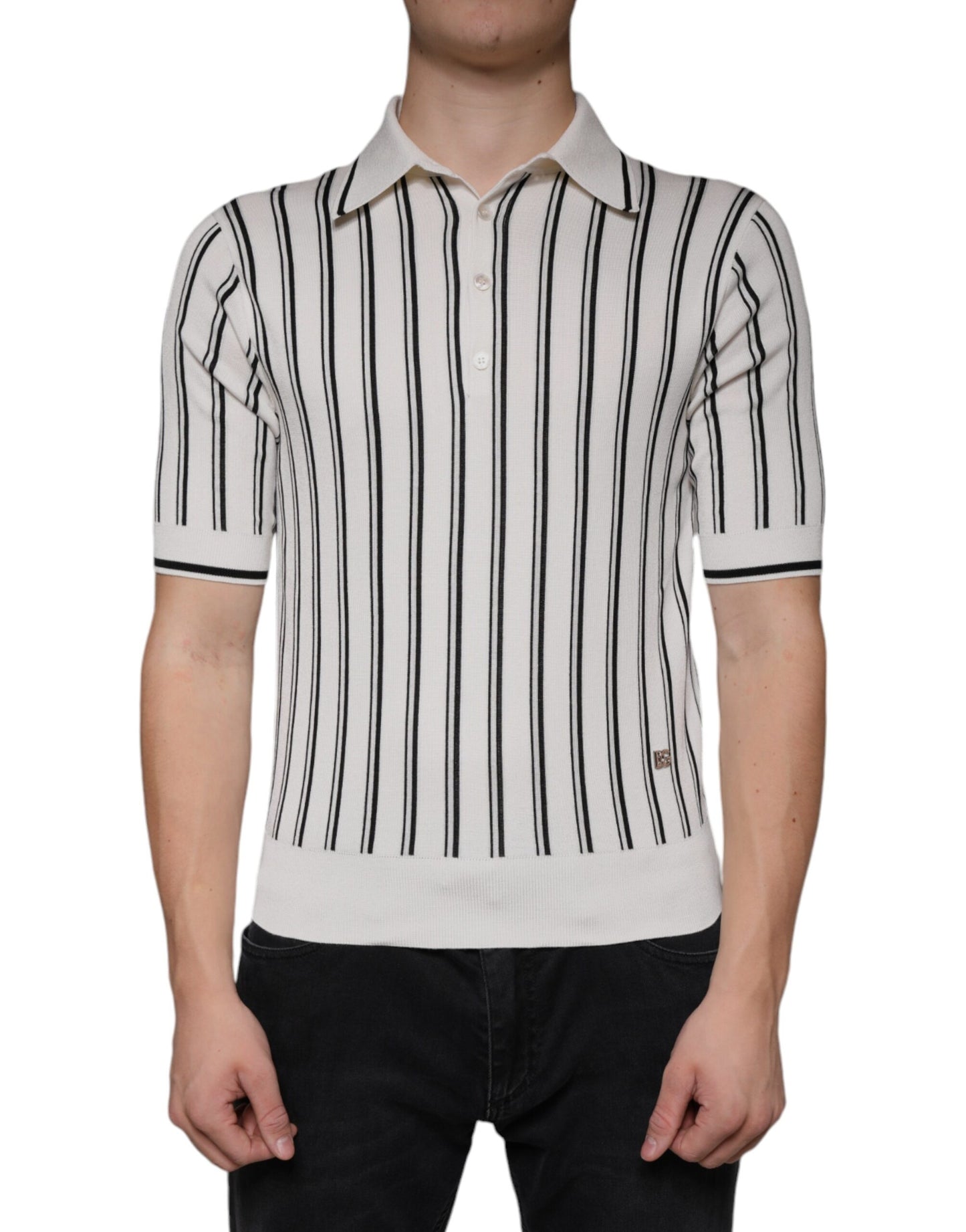 Dolce & Gabbana White Black Stripe Polo Short Sleeve T-shirt