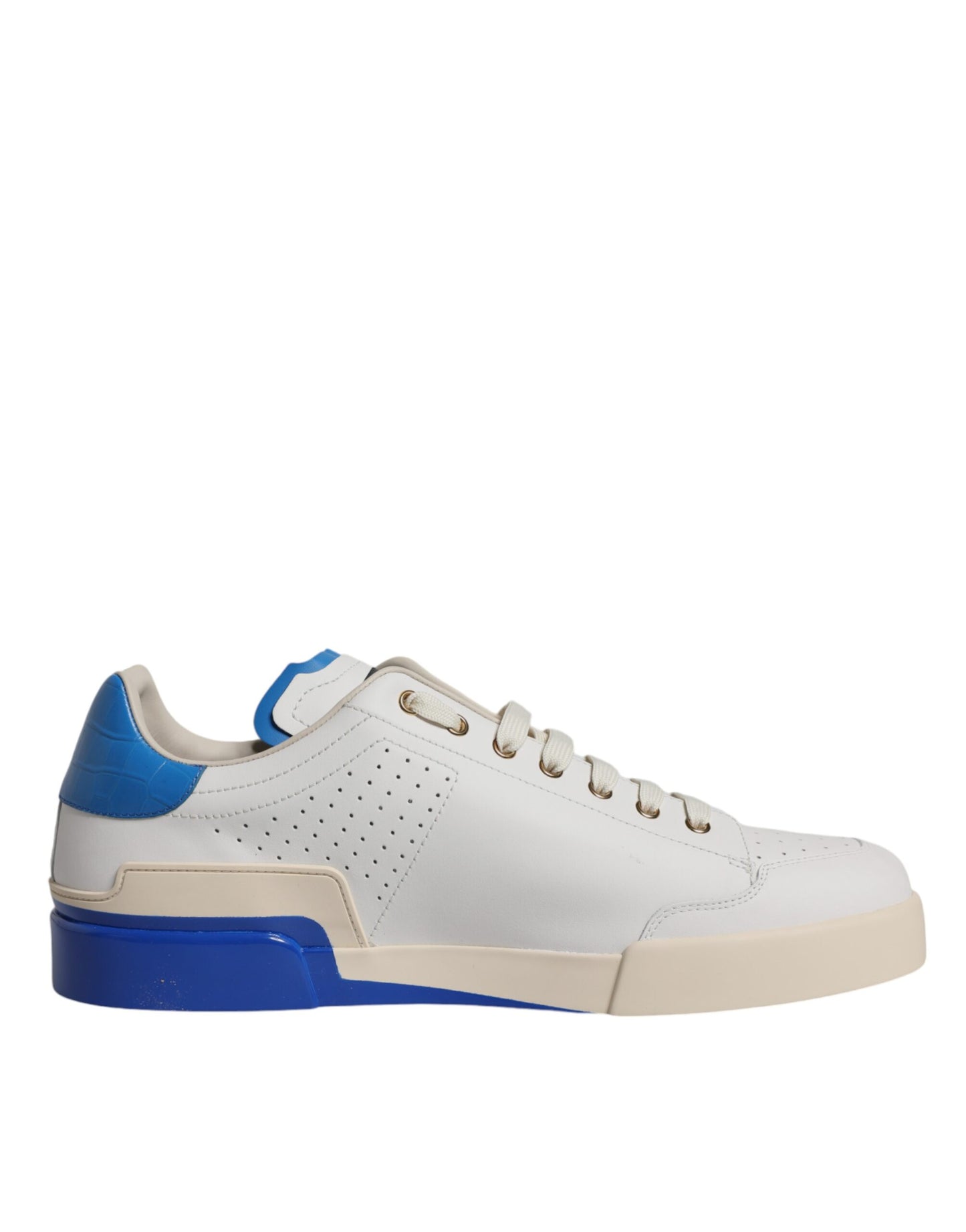 Dolce & Gabbana White Blue Perforated Low Top Sneakers Shoes