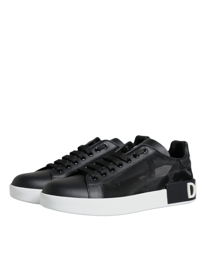 Dolce & Gabbana Black Calf Leather Portofino Sneakers Shoes