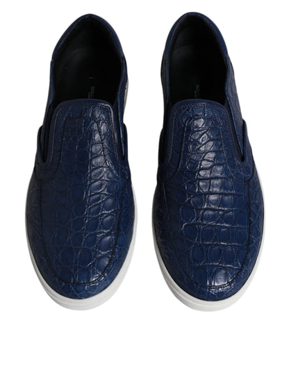 Dolce & Gabbana Blue Croc Exotic Leather Men Sneakers Shoes